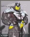 abs anthro barazoku biceps big_muscles blurred_background bodily_fluids bottomwear claws clothed clothing dialogue emanata fur gym huge_muscles inside inviting kemono loincloth looking_at_viewer male muscular muscular_anthro muscular_male musk obliques pecs serratus solo standing sweat talking_to_viewer text thick_arms thick_thighs tuft jiyuanrrr nintendo pokemon generation_8_pokemon legendary_pokemon pokemon_(species) urshifu 2025 english_text