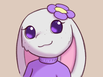 accessory chibi clothing female flower flower_in_hair freckles fur hair hair_accessory long_ears plant purple_eyes solo sweater topwear white_body white_fur milachu92 lantha lagomorph leporid mammal rabbit