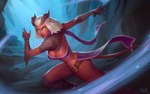 action_pose bottomwear breasts clothed clothing female green_eyes hair holding_melee_weapon holding_object holding_sword holding_weapon horn loincloth melee_weapon pose purple_clothing red_body red_skin scarf skimpy solo spade_tail sword tail weapon white_hair ullr_(artist) lyrei_(ullr) demon demon_humanoid humanoid 16:10 2022 colored digital_media_(artwork) full-length_portrait hi_res portrait shaded widescreen