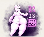 4_fingers anthro beady_eyes big_butt big_hands blush breasts butt butt_bump eyelashes female fingers fur huge_butt looking_back motion_lines mouthless nude rear_view short_stack solo standing text thick_thighs white_body white_fur wide_hips twistedlilheart baba_is_you baba bovid caprine mammal 2019 english_text full-length_portrait portrait