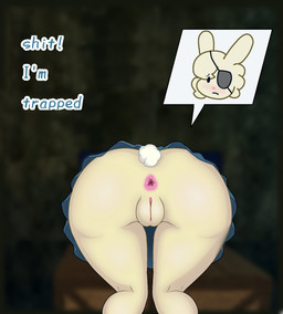 anthro big_breasts breasts butt female looking_back rear_view roblox_skin solo stuck text texting trapped vulva_to_ass artist_inoi help_me_stepbro_i'm_stuck piggy_(roblox) roblox bunny_(piggy) lagomorph leporid mammal rabbit robloxian hi_res