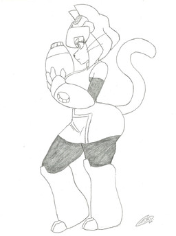 anthro arm_cannon big_breasts big_butt breasts butt clothed clothing eyewear eyewear_on_head female footwear goggles solo tail thick_thighs weapon_arm whiskers krocialblack gameoverse glitch_productions kit_bodega domestic_cat felid feline felis mammal 2026 hi_res