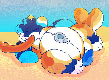 anthro beach beach_background belly big_belly blush bodily_fluids breasts cum cum_drip dripping ejaculation feeding feeding_tube force_feeding forced genital_fluids genitals glistening glistening_body immobile inflatable inflatable_handles inflatable_valve inflatable_valve_navel male medical_instrument nipples overweight overweight_male penis pool_float pool_toy scientific_instrument snout solo weight_gain tuvandalist lemon_(tuvandalist) animate_inanimate cetacean dolphin living_inflatable mammal marine oceanic_dolphin orca toothed_whale animated digital_media_(artwork) hi_res pixel_(artwork) pixel_animation busty_boy_(lore)