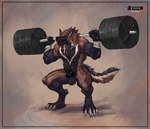 4_toes abs animal_genitalia animal_penis anthro areola balls barazoku barbell barbell_squats bench biceps big_balls big_muscles big_pecs big_penis biped black_claws black_finger_claws black_nose black_pawpads black_toe_claws brown_body brown_fur canine_genitalia canine_penis ceiling claws countershade_face countershade_fur countershade_torso countershading crouching deltoids detailed_background digitigrade ear_piercing ear_ring erection exercise eyebrows feet finger_claws fingerpads fingers floor fur genital_piercing genitals green_eyes green_necktie grin grinning_at_viewer gym huge_muscles huge_penis humanoid_hands inside knot knotted_penis looking_at_viewer male male_anthro mostly_nude mostly_nude_anthro mostly_nude_male muscular muscular_anthro muscular_male necktie necktie_only nipples nude_workout pawpads pecs penis penis_piercing piercing pink_penis prince_albert_piercing quads ring_piercing smile smiling_at_viewer solo tail tan_balls tan_body tan_eyebrows tan_fur tan_inner_ear teeth three-quarter_view toe_claws toes weight_rack weightlifting weights workout lerionproject <arfang_ragnarok_fenrisulfr> canid canine canis mammal wolf absurd_res digital_media_(artwork) hi_res portrait signature