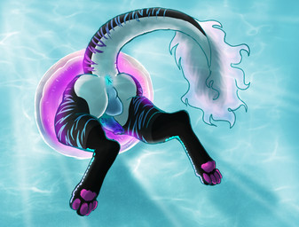 4_toes anthro anus backsack balls butt feet flaccid floating genitals male nude pawpads penis pool_toy solo tail tail_tuft toes tuft underwater water white_butt fabtool latexslug terror_(fabtool) felid mammal pantherine tiger 2025