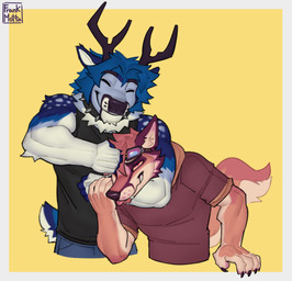 anthro duo hug hugging_another male male/male frank_motta kaizito canid canine deer fox mammal absurd_res hi_res