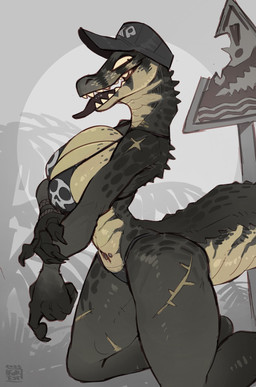 anthro arm_scar baseball_cap big_breasts bikini black_body black_scales breast_squish breasts brown_body brown_scales claws clothing countershade_torso countershading female finger_claws hat headgear headwear huge_breasts leg_scar long_tongue multicolored_body multicolored_scales multiple_scars navel navel_piercing piercing scales scar sharp_teeth skull_pattern solo squish swimwear teeth thick_thighs thigh_scar tongue tongue_out two-piece_swimsuit two_tone_body two_tone_scales wide_hips foresttherotten alligatorid black_caiman caiman crocodilian reptile scalie 2025 hi_res