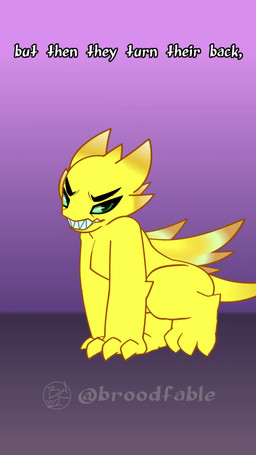 claws dialogue female feral green_eyes green_tongue humor looking_at_viewer pose sharp_teeth solo teeth text toe_claws tongue wings yellow_body broodfable mythology tiktok daxie_(broodfable) dragon mythological_creature mythological_scalie scalie 2d_animation 9:16 animated artist_name colored digital_drawing_(artwork) digital_media_(artwork) english_text frame_by_frame hi_res meme short_playtime sound webm