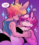 anthro blush duo female female/female hand_holding hand_on_cheek simple_background sparkles speech_bubble putzpinkie_(artist) super_lesbian_animal_rpg allison_goleta melody_amaranth canid canine fox lagomorph leporid mammal rabbit 2024 hi_res trans_(lore) trans_woman_(lore)