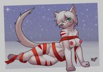 4_toes anthro areola big_breasts breasts erect_nipples facial_markings facial_scar feet female fur green_eyes hair head_markings leaning leaning_forward leg_markings looking_at_viewer markings navel nipples nude red_markings red_ribbon ribbons scar simple_background snow solo star tail thigh_markings toes white_body white_fur white_hair eoks garu_(vecnarvi) canid canine canis mammal wolf 2021 absurd_res digital_media_(artwork) hi_res