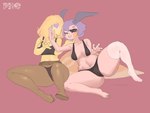 4_fingers antennae_(anatomy) arms_bent bent_legs big_breasts black_bra black_clothing black_panties black_underwear blonde_hair blush blush_stickers bra breasts clenched_teeth clothed clothed_female clothed_humanoid clothing duo eyebrows eyelashes eyeless feet female female/female fingernails fingers front_view grey_eyes grey_sclera hair heart_symbol insect_wings legwear lepidopteran_wings light_body light_skin looking_at_another looking_at_partner monotone_body nails navel no_pupils noseless one_eye_closed open_mouth open_smile panties pantyhose pink_background purple_hair reclining sharp_fingernails sharp_nails simple_background slit_nostrils smile spread_legs spreading star_symbol sticker stockings teeth text thick_thighs toenails toes underwear wide_hips wings yellow_body pholewd starbound ela_(pholewd) animal_humanoid arthropod arthropod_humanoid humanoid insect insect_humanoid lepidopteran lepidopteran_humanoid moth moth_humanoid novakid saturnian_(starbound) saturniid 2024 4:3 artist_name digital_drawing_(artwork) digital_media_(artwork) hi_res shaded soft_shading watermark