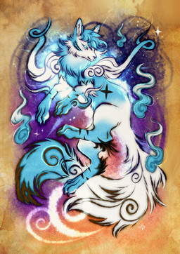 blue_body blue_fur feral floating fur male side_view solo white_body white_fur thehavanawolf capcom okami_(capcom) canid canine canis mammal wolf absurd_res hi_res