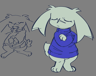 3_fingers 3_toes ambiguous_gender anthro barefoot blue_clothing blue_sweater blue_topwear bottomless closed_frown clothed clothing crossed_arms digitigrade eyebrows eyelashes eyes_closed facial_scar fangs feet fingers floppy_ears frown fur mouth_closed open_frown open_mouth scar scut_tail short_tail solo sweater sweater_only tail teeth toes topwear topwear_only white_body white_fur x_scar oofmasterxd cave_story sue_sakamoto lagomorph mammal mimiga 2025 colored_sketch english_description portrait sketch widescreen female_(lore)