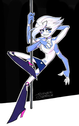 armwear blue_eyes boots bottomwear clothing dancing elbow_gloves footwear fur gloves handwear heart_symbol high_heeled_boots high_heels male miniskirt pole pole_dancing shoes skirt solo white_body white_fur naughtyjester hazbin_hotel hellaverse animal_humanoid arachnid arachnid_humanoid arthropod arthropod_humanoid demon humanoid spider hi_res