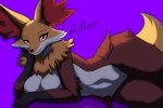 anthro breasts female genitals lying on_side purple_background pussy simple_background solo darexer draw_me_like_one_of_your_french_girls nintendo pokemon canid canine delphox generation_6_pokemon mammal pokemon_(species) absurd_res hi_res meme