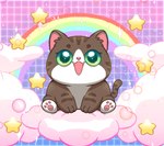 ambiguous_gender cloud feral green_eyes open_mouth open_smile pawpads rainbow smile solo star tail ectosludge domestic_cat felid feline felis mammal 2024 hi_res