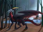 claws detailed_background feral membrane_(anatomy) membranous_wings red_eyes solo standing tail text wings jewel-thief european_mythology mythology dragon mythological_creature mythological_scalie scalie western_dragon 2018 4:3 digital_media_(artwork) hi_res url