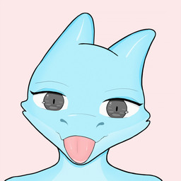 anthro blue_body female grey_eyes looking_at_viewer multicolored_body pink_tongue reze_tongue_meme shaking_head simple_background solo tongue tongue_out two_tone_body pippus kobold scalie 1:1 2d_animation animated colored hi_res meme portrait shaded