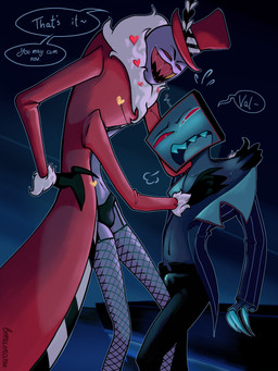 anthro begging blood blush bodily_fluids bonusname bulge clothing cum duo embarrassed femboy fishnet_clothing fishnet_legwear frottage genital_fluids genitals glowing glowing_cum glowing_genitalia glowing_penis humiliation leg_humping legwear making_out male penile penis penises_touching permission precum rubbing_penis scratching sex squirming standing underwear undressing unusual_bodily_fluids unusual_cum unusual_genital_fluids hazbin_hotel hellaverse valentino_(hazbin_hotel) vox_(hazbin_hotel) aquatic arthropod fish insect lepidopteran moth shark 3:4 absurd_res hi_res