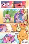 2:3 anthro applejack_(mlp) aroused big_macintosh_(mlp) blonde_hair blue_hair blue_tail blush bodily_fluids close-up cold-blooded-twilight comic cutie_mark dialogue dragon english_text equid equine eyes_closed female female/female feral freckles friendship_is_magic fur green_tail hair hasbro heart_eyes heart_symbol hi_res horn kiss_on_lips kissing licking licking_lips mammal multicolored_hair multicolored_tail my_little_pony mythological_creature mythological_equine mythological_scalie mythology orange_body orange_fur outside pink_hair pink_tail purple_body purple_eyes purple_fur purple_hair purple_scales purple_tail saliva saliva_string scales scalie spike_(mlp) tail text tongue tongue_out twilight_sparkle_(mlp) unicorn yellow_tail