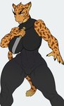 anthro arm_on_breasts arm_outstretched arm_tuft big_breasts bottomwear breasts claws clothing countershade_neck countershading eyebrows fangs female fur head_tuft holding_object holding_weapon inner_ear_fluff knife leopard_spots long_eyebrows looking_at_viewer muscular muscular_female navel_outline open_mouth pants shoulder_tuft simple_background sleeveless_shirt solo spots tail tail_down tail_tuft teeth thick_thighs tight_clothing tuft weapon yellow_body yellow_eyes yellow_fur dfaop last_fables lieren_(last_fables) felid leopard mammal pantherine digital_media_(artwork)