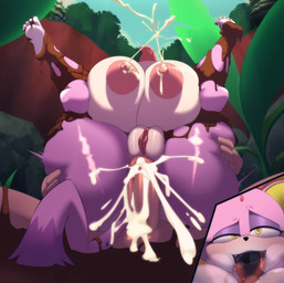 adabat ahegao anal anal_penetration anthro anus big_breasts big_penis bodily_fluids breast_squish breasts cum cum_in_ass cum_inside duo female forest fucked_silly full_nelson genital_fluids genitals hand_on_butt huge_breasts jungle lactating looking_pleasured male male/female milk mud nipples nude penetration penis plant squish tongue tongue_out tree vulva cappulait sega sonic_the_hedgehog_(series) sonic_unleashed blaze_the_cat domestic_cat felid feline felis human mammal absurd_res hi_res