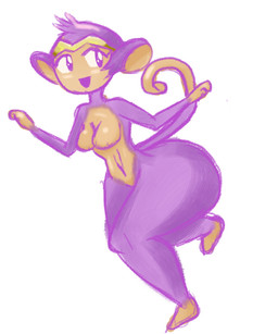 anthro breasts female looking_at_viewer simple_background solo thick_thighs white_background unknown_artist shantae_(series) wayforward shantae_(monkey_form) haplorhine mammal monkey primate 5:6 hi_res