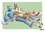 anthro black_sclera blue_body blue_fur blush butt cuddling duo erection fur genitals grey_body grey_fur imminent_sex male male/male nude pawpads penis striped_body striped_fur stripes chuurow lifewonders tokyo_afterschool_summoners seth_(tas) hi_res