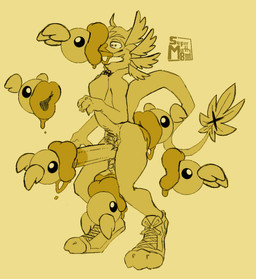 anthro ass_kiss balls big_balls big_penis clothing fellatio footwear footwear_only furgonomic_footwear furgonomics genitals group huge_balls huge_penis hyper hyper_balls hyper_genitalia hyper_penis kissing kissing_balls male mostly_nude oral penile penis penis_kissing sex shoelaces shoes shoes_only supermattym8 leap_(kirby) reptile scalie snake hi_res