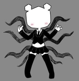 anthro asian_clothing black_bottomwear black_clothing black_legwear black_skirt black_stockings black_tie_(suit) blush blush_lines bottomwear clothing crop_top east_asian_clothing exposed_belly faceless faceless_anthro faceless_character faceless_female female grey_background japanese_clothing japanese_school_uniform legwear miniskirt navel paper parody school_uniform shirt simple_background skirt slim solo standing stockings suit tentacles topwear uniform disfigure cartoon_network creepypasta the_amazing_world_of_gumball slenderman teri_(tawog) bear mammal paper_creature 2025 hi_res