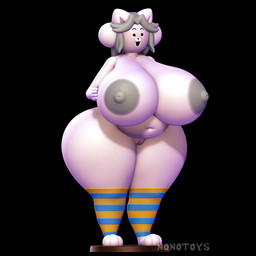 3d_print anthro belly big_breasts big_tights breasts clothing female footwear genitals nipples open_mouth pose simple_background smile socks solo vulva white_body nonotoys undertale undertale_(series) temmie_(undertale) domestic_cat felid feline felis mammal 1:1 3d_(artwork) 3d_model_showcase digital_media_(artwork) hi_res pinup