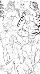 anthro big_muscles claws countershade_face countershade_fur countershading facial_scar forehead_scar fur male muscular muscular_anthro muscular_male open_mouth open_smile scar smile striped_body striped_fur stripes taetae lagoon_lounge arashi_hinomoto gou_sanriku kuugo_(lagoon_lounge) seiya_inami sousuke_inami yamato_hitofumi yuujirou_urushi canid canine felid mammal pantherine tiger absurd_res hi_res monochrome