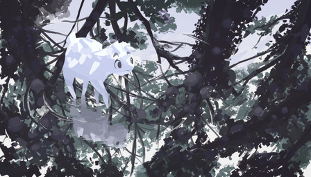 2_horns ambiguous_gender feral forest fur horn leaf outside plant quadruped reflection sky solo tree water white_body white_fur itsdanfango olive_(itsdanfango) bovid caprine goat mammal 2016 7:4 absurd_res hi_res
