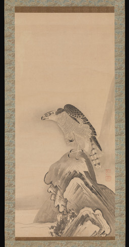 ambiguous_feral ambiguous_gender avian_feet beak biped bipedal_feral detailed_background feathered_wings feathers feet feral on_one_leg outside rock side_view solo standing tail tail_feathers talons toes water wings soga_nichokuan public_domain accipitrid accipitriform avian bird 17th_century absurd_res ancient_art hi_res monochrome painting_(artwork) traditional_media_(artwork) traditional_painting_(artwork)