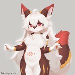 4_fingers ahoge anthro arm_markings belly belly_markings big_ears big_tail biped black_nose blush breasts brown_body brown_ears brown_fur chest_tuft claws countershade_face countershade_fur countershade_legs countershade_torso countershading cute_fangs dipstick_ears dipstick_tail ear_markings fangs featureless_breasts featureless_crotch female female_anthro finger_claws fingerpads fingers fluffy fluffy_tail front_view fur gloves_(marking) grey_background hair inner_ear_fluff kemono leg_markings long_hair looking_at_viewer markings medium_breasts monotone_hair multicolored_body multicolored_ears multicolored_fur multicolored_tail navel nude pawpads pink_markings pink_pawpads red_body red_ear_tips red_ears red_eyes red_fur red_tail red_tail_tip simple_background smile snaggle_teeth snaggle_tooth solo standing tail tail_markings teeth thick_tail tuft white_body white_claws white_countershading white_hair white_inner_ear white_inner_ear_fluff yellow_body yellow_fur yellow_markings shiokisylvia canid canine fox mammal 1:1 2025 absurd_res colored dated digital_media_(artwork) digital_painting_(artwork) hi_res painting_(artwork) portrait shaded three-quarter_portrait
