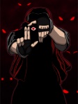 abstract_background clothing fingerless_gloves gloves glowing glowing_eyes handwear hat headgear headwear human_only male not_furry parody pose red_eyes simple_background solo krychasuke hellsing nintendo pokemon alucard_(hellsing) pokemon_trainer red_(pokemon) human mammal 2009 crossover digital_media_(artwork) grandfathered_content