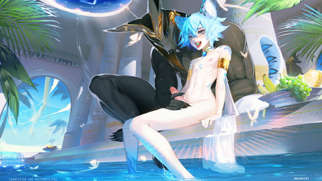 5_fingers ahoge areola arm_support armband banana bell bell_collar black_areola black_body black_claws black_eyes black_fur black_nails black_nipples blue_body blue_eyebrows blue_eyes blue_fur blue_hair blue_sclera bodily_fluids bowl claws clothing cloud collar colored_nails container day ear_piercing egyptian erection eyebrows facial_markings femboy fingers food food_in_mouth fruit fur genital_fluids genitals grape group hair hand_on_penis head_markings headdress humanoid_genitalia humanoid_penis jingle_bell looking_aside looking_down male markings melon mostly_nude muscular nails navel nipples nude open_mouth palm_tree partially_submerged penis piercing pillar pink_areola pink_nipples pink_penis plant plantigrade precum shadow short_hair sitting size_difference slim spots spotted_markings standing tattoo teeth text tongue tree vein water wet white_body white_skin akishycat egyptian_mythology middle_eastern_mythology mythology anubis archon_eclipse ambient_arthropod ambient_insect animal_humanoid anubian_jackal arthropod butterfly canid canine canis deity felid felid_humanoid feline feline_humanoid humanoid insect jackal leopard_humanoid lepidopteran mammal mammal_humanoid pantherine pantherine_humanoid 16:9 artist_name hi_res widescreen