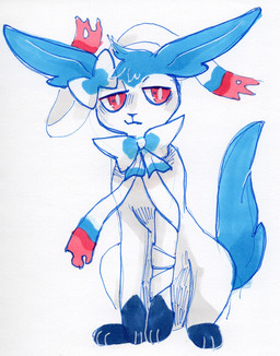 3_fingers 3_toes blue_body blue_fur blue_nose feet feral fingers fur head_tuft male paws pink_eyes simple_background sitting solo toes tuft white_background white_body white_fur spacesmilodon nintendo pokemon eeveelution generation_6_pokemon pokemon_(species) sylveon hi_res painting_(artwork) traditional_media_(artwork) traditional_painting_(artwork) traditional_watercolor_(artwork) watercolor_(artwork)