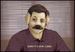 anthro black_nose blue_eyes brown_hair clothed clothing facial_hair hair looking_at_viewer male mustache solo text what thrasian parks_and_recreation ron_swanson canid canine canis domestic_dog mammal english_text reaction_image