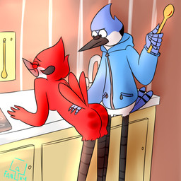 angry anthro bent_over butt_slap clothing duo embarrassed female kitchen kitchen_utensils male male/female nude punishment slap spank_marks spanked_butt spanking sweater tools topwear wooden_spoon fanny_the_paddle cartoon_network regular_show margaret_smith_(regular_show) mordecai_(regular_show) avian bird blue_jay cardinal_(bird) corvid jay_(bird) new_world_jay northern_cardinal oscine passerine 1:1