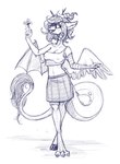 anthro bottomwear clothed clothing duo female furgonomics hair messy_hair on_hand simple_background skirt smile solo_focus standing tail tail_through_skirt white_background snickerlewdles hasbro my_little_pony ambient_arthropod ambient_butterfly ambient_insect arthropod butterfly chimera draconequus insect lepidopteran sketch