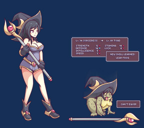 anthro before_and_after black_hair breasts clothing female gameplay_mechanics gui hair hat hat_only headgear headgear_only headwear headwear_only human_to_anthro magician mostly_nude nipples shrinking size_transformation solo species_transformation staff text tongue tongue_out transformation witch_hat yellow_sclera inksgirls amphibian frog human mammal 2018 alpha_channel english_text hi_res