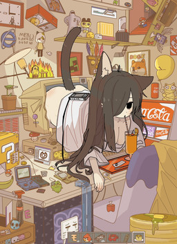 all_fours anthro black_hair bottomless breasts butt cassette_tape cheek_tuft cleavage clothed clothing computer_monitor condom detailed_background drinking facial_tuft female fingers fur furniture hair hair_over_eye inside long_hair sexual_barrier_device shirt shirt_only solo topwear topwear_only tuft unused_condom white_body white_fur wrapped_condom doremifaso64 ambient_among_us among_us dogelore innersloth microsoft minecraft mojang the_ring xbox_game_studios crewmate_(among_us) doge sadako_yamamura samara_morgan domestic_cat felid feline felis mammal onryo 2025 cel_shading colored crossover hi_res meme shaded