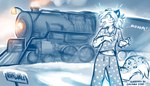 anthro blue_eyes clothed clothing emanata female fur hair locomotive markings navel open_mouth pajamas polka_dots shocked sign snow solo spots spotted_markings steam steam_locomotive tail text train vehicle young young_anthro young_female conditional_dnp tom_fischbach the_polar_express twokinds maeve_(twokinds) felid feline keidran mammal pantherine snow_leopard 2023 7:4 adobe_photoshop_(artwork) blue_and_white digital_media_(artwork) english_text hi_res monochrome sketch spot_color