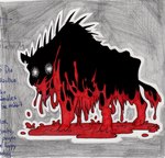 ambiguous_gender blood blood_on_fur blood_pool bodily_fluids dripping_blood excessive_blood feral fur grey_background hooves horror_(theme) notched_ear quills_(anatomy) silhouette simple_background solo standing tail tail_tuft tuft unguligrade ed_mortis fluffy_pony xeno_(ed_mortis) fluffalo_(fluffy_pony) fluffy_pony_(species) mammal 2022 graphite_(artwork) marker_(artwork) spot_color traditional_media_(artwork) male_(lore)