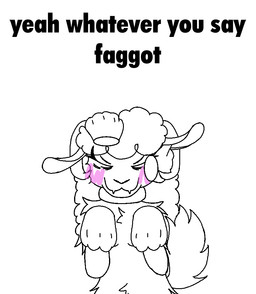 4_fingers >w< anthro blush collar curly_hair female fingers hair headpat horn slur solo standing tail tail_motion tailwag text noe_meows bovid caprine mammal sheep animated animated_gif english_text short_playtime trans_(lore) trans_woman_(lore)