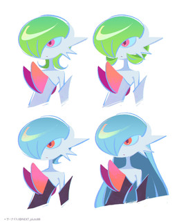 ambiguous_gender ambiguous_humanoid armwear black_body blue_hair bridal_gauntlets chest_spike clothing dress green_hair group hair hairstyle_change long_hair looking_away orange_eyes pseudo_clothing red_eyes short_hair spikes spikes_(anatomy) white_body next_pluto88 nintendo pokemon generation_6_pokemon humanoid mega_evolution mega_gardevoir pokemon_(species) shiny_pokemon 2026 digital_drawing_(artwork) digital_media_(artwork) hi_res