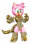 anthro biosuit blush claws female fur genitals green_eyes parasite pink_body pink_fur pussy simple_background solo tentaclothes white_background artistafrustrado sega sonic_the_hedgehog_(series) amy_rose animate_inanimate eulipotyphlan hedgehog living_armor living_clothing mammal monster hi_res