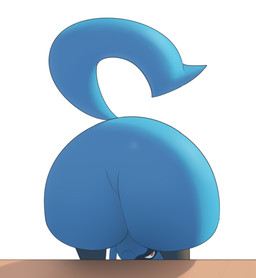 ambiguous_gender anthro blue_body blue_butt blue_tail butt butt_shot featureless_crotch looking_through looking_through_legs multicolored_body rear_view simple_background smile smug_grin solo tail white_background inkune nintendo pokemon generation_4_pokemon pokemon_(species) riolu 2022 hi_res