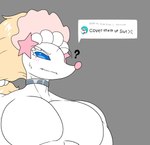 anthro blonde_hair blue_eyes bodily_fluids clothed clothing featureless_chest fur grey_background hair jewelry male mouth_closed necklace one_fang pink_nose profanity question_mark simple_background solo sweat sweatdrop text topless topless_anthro topless_male white_body white_fur activeajames cover_them_up_slut nintendo pokemon natasha_(activeajames) romeo_(activeajames) generation_7_pokemon pokemon_(species) primarina 2025 english_description english_text hi_res meme